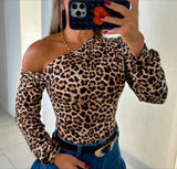 7855 Animal brushed one shoulder bodysuit