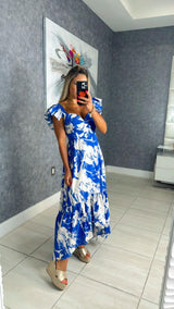 2608 Printed hi-low maxi dress