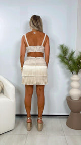 2271 Crochet top and skirt fringe set