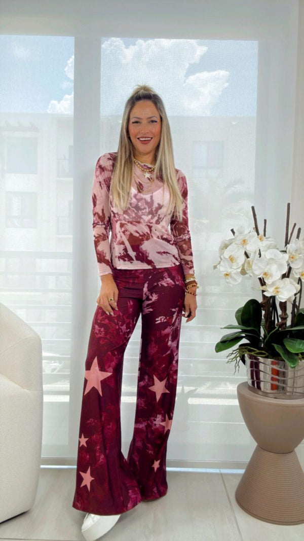 1682 Star printed mesh top and pants set KIUT
