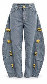 7689 Sense pins denim barrel pants