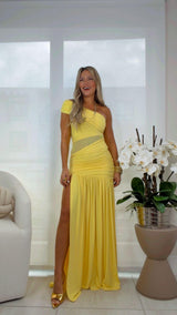 2338 One shoulder slit maxi dress