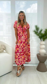 7024 Front tie woven midi dress