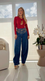 8930 Wide leg barrel denim pants