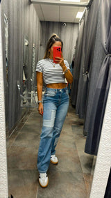 2682 High rise color blocking wide straight jeans