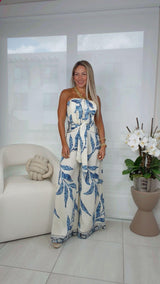 7599 Strapless waist tie detail jumpsuit