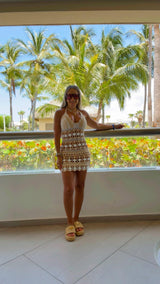 M718 Crochet halter tie mini dress