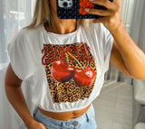 BL39 Animal print with cherry crop t-shirt
