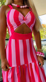 1952 Stripe open front mini dress kiut