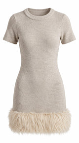 E785 Fur hem mini dress