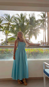2956 Smocked basque waist midi dress