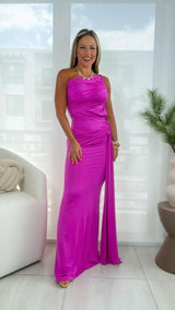 6348 One strapped asymmetric maxi dress