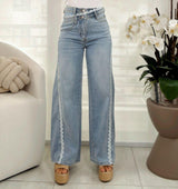 9358 Lace stitching jeans pants