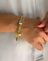 DL202 STATEMENT TRIPLE CHAN TWO TONE HEARTS BRACELET