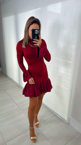 5656 Halter neck long sleeve mini dress