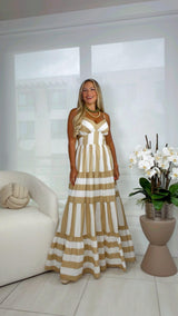 2193 Printed stripe woven maxi dress