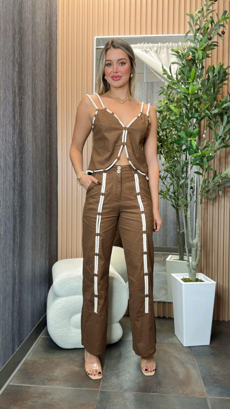 6241 Top and wide leg pants set