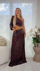 2639 One shoulder sequin maxi dress