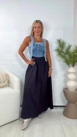 2803 Contrast denim maxi dress