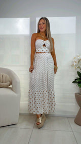 0026 Polka dot tube top and midi skirt set