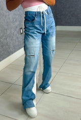 0850 Contrast denim pants