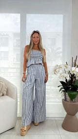 6050 Striped top and wide leg pants set