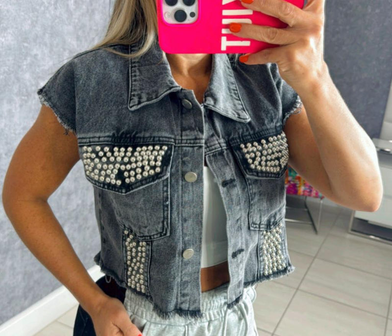 2500 Denim vest with studded