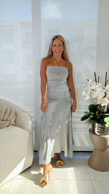 2577 Strapless ruched maxi dress