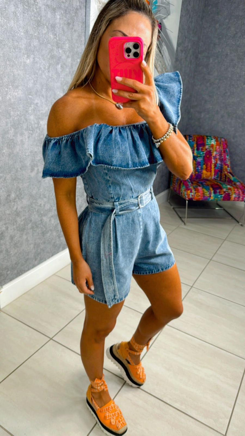 6325 Off shoulder ruffle detail romper