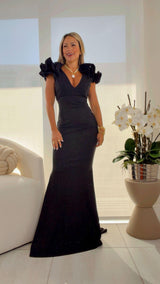 1286 Glittered ruffle sleeve maxi dress