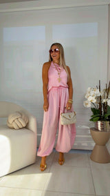 5453 Satin top and pocket pants set