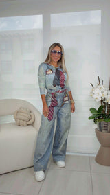 2466 Printed mesh top and pants set
