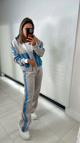 7115 Contrast cotton jacket and pants set