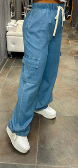 0045 Denim wide leg cargo style pants