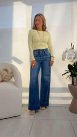 1089 High rise ankle wide seam detailed pants