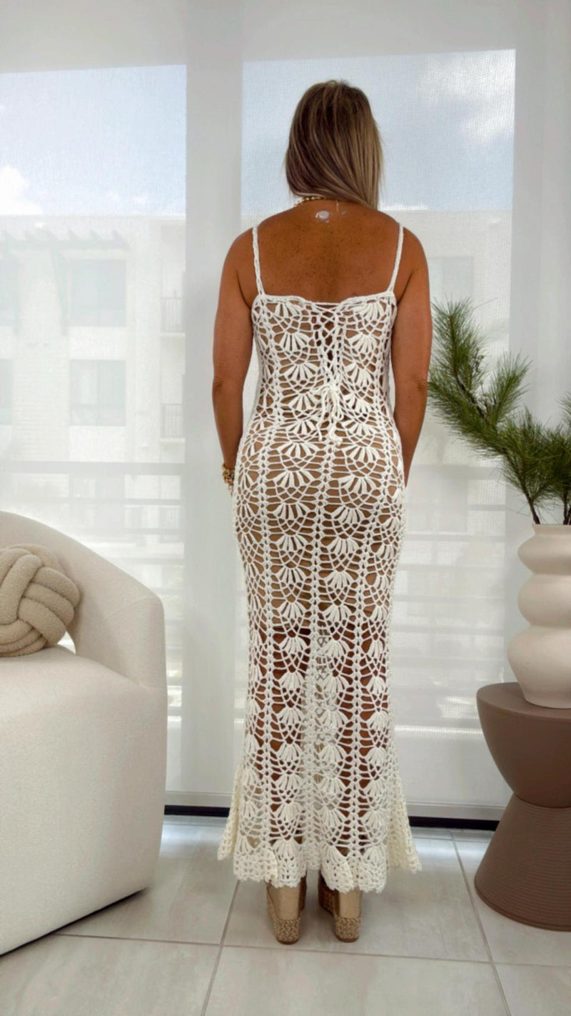0012 Seashell crochet lace maxi dress
