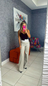 P182 Pu pants with white waistband