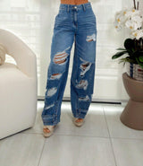 T494 Boot detail distressed denim pants