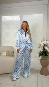 2006 Polka dot satin jacket and pants set