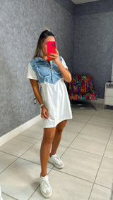 2229 Contrast denim and cotton mini dress