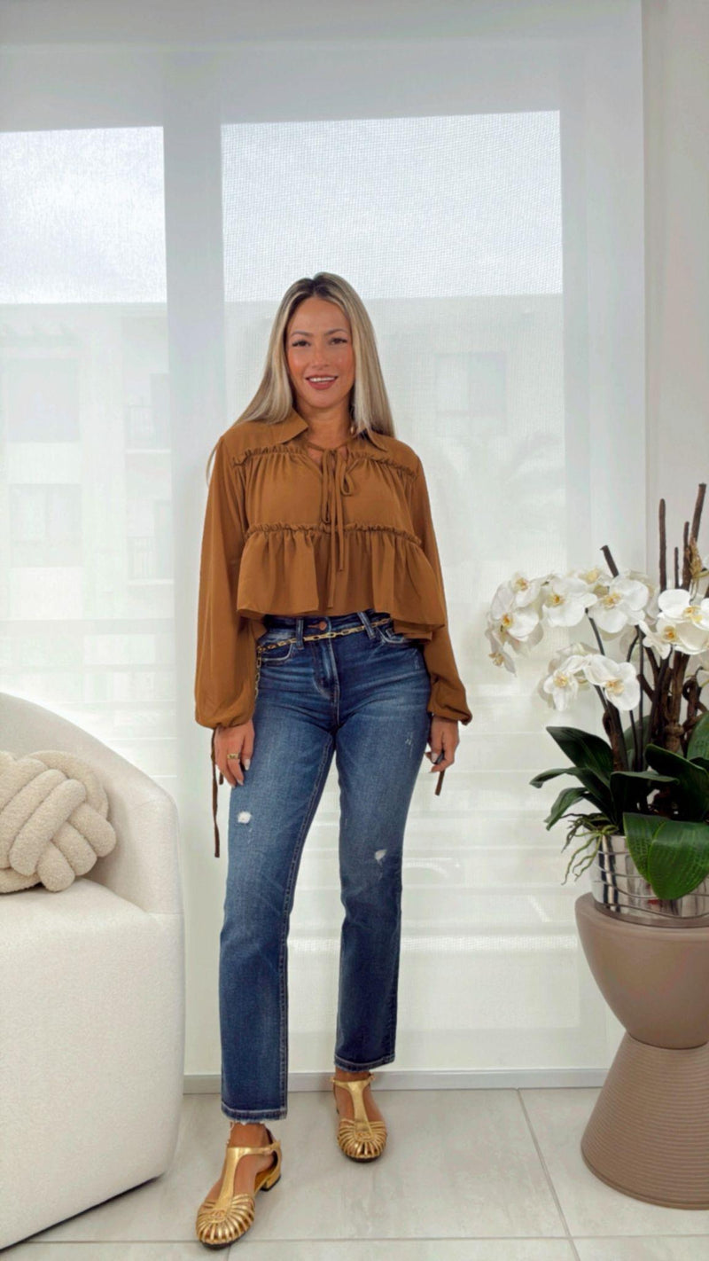 5109 Chiffon boho ruffle blouse