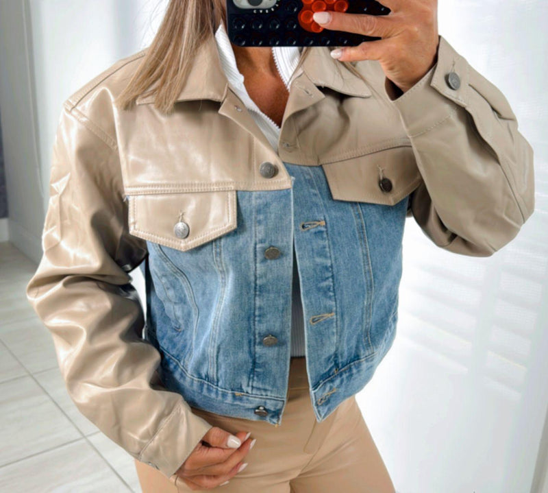 4130 Contrast faux leather jacket