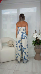 7599 Strapless waist tie detail jumpsuit