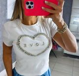 4753 Rhinestone love detail t-shirt