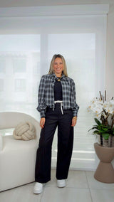 6120 Plaid blouse with mock neck