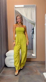 S313 Linen smocked tube jumpsuit