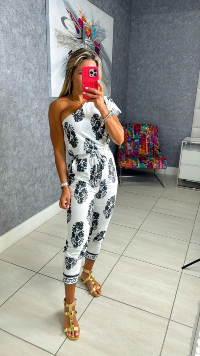 3236 Printed one shoulder jumpsuit