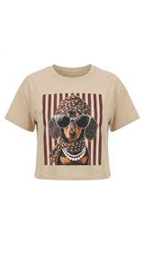 X288 Chic Dachshund print crop Top