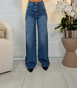 M008 Shiny front wide leg denim pants