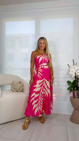 8264 Leaf one shoulder midi dress